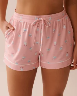 la Vie en Rose The Peachy Dream Collection|Bottoms>Seagull Print Super Soft Pajama Shorts Pink/Seagull