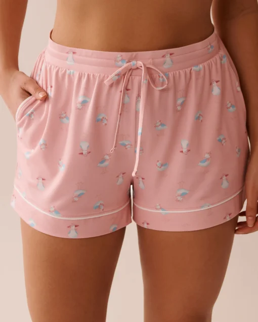la Vie en Rose The Peachy Dream Collection|Bottoms>Seagull Print Super Soft Pajama Shorts Pink/Seagull