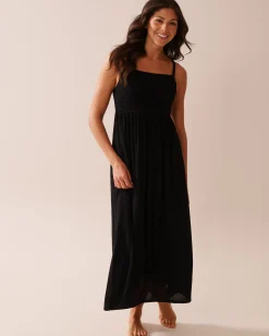 la Vie en Rose Always So Chic|Black Swimwear>Smocked Bust Gauze Maxi Dress Black