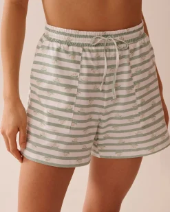 la Vie en Rose Cotton Pajamas|Bottoms>Snail Print Cotton Pajama Shorts Frosty Green/Snails