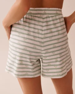 la Vie en Rose Cotton Pajamas|Bottoms>Snail Print Cotton Pajama Shorts Frosty Green/Snails