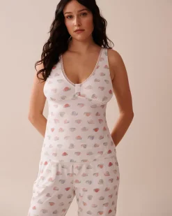 la Vie en Rose Tops|The Peachy Dream Collection>Snail Print Lace Trim Super Soft Cami White/Snail