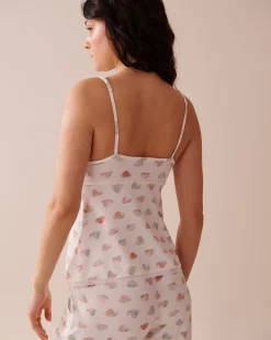 la Vie en Rose Tops|The Peachy Dream Collection>Snail Print Lace Trim Super Soft Cami White/Snail