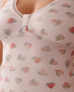 la Vie en Rose Tops|The Peachy Dream Collection></noscript>Snail Print Lace Trim Super Soft Cami White/Snail