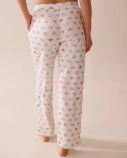 la Vie en Rose The Peachy Dream Collection|Bottoms>Snail Print Lace Trim Super Soft Pajama Pants White/Snail