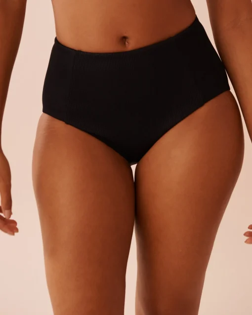 la Vie en Rose Always So Chic|Texture Play>SOLID Ribbed High Waist Bikini Bottom Black