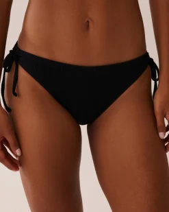 la Vie en Rose Always So Chic|Texture Play>SOLID Ribbed Side Tie Brazilian Bikini Bottom Black