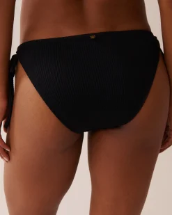 la Vie en Rose Always So Chic|Texture Play>SOLID Ribbed Side Tie Brazilian Bikini Bottom Black