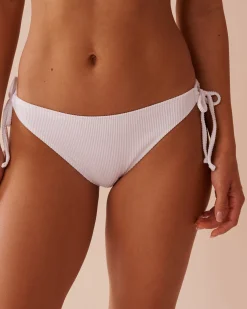 la Vie en Rose Always So Chic|Texture Play>SOLID Ribbed Side Tie Brazilian Bikini Bottom White