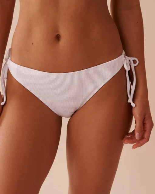 la Vie en Rose Always So Chic|Texture Play>SOLID Ribbed Side Tie Brazilian Bikini Bottom White