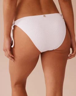 la Vie en Rose Always So Chic|Texture Play>SOLID Ribbed Side Tie Brazilian Bikini Bottom White