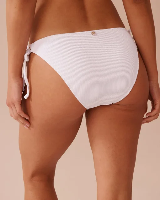 la Vie en Rose Always So Chic|Texture Play>SOLID Ribbed Side Tie Brazilian Bikini Bottom White