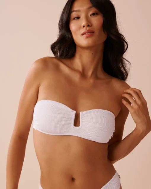 la Vie en Rose Always So Chic|Texture Play>SOLID Ribbed U-Wire Bandeau Bikini Top White