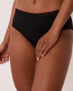 la Vie en Rose The Peachy Dream Collection|High Waist>Super Soft Lace Trim High Waist Bikini Panty Black