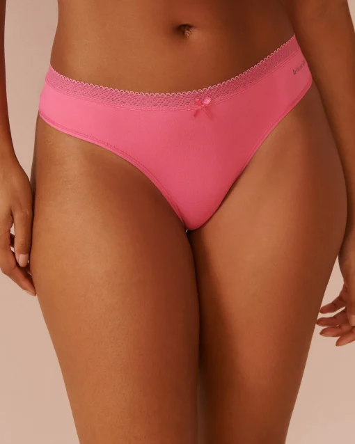 la Vie en Rose The Peachy Dream Collection|Thong>Super Soft Lace Trim Thong Panty Pink Passion