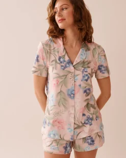 la Vie en Rose The Peachy Dream Collection|Tops>Watercolor Flower Print Super Soft Button-down Shirt Watercolour Flowers