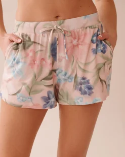 la Vie en Rose The Peachy Dream Collection|Bottoms>Watercolor Flower Print Super Soft Pajama Shorts Watercolour Flowers
