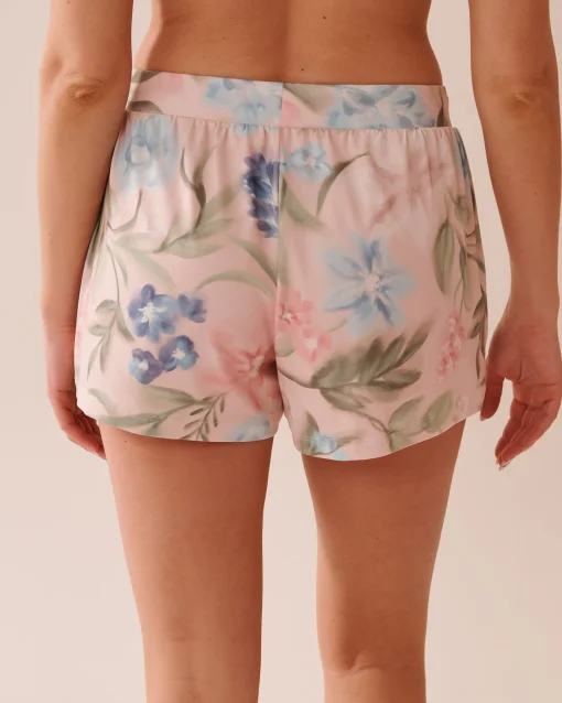 la Vie en Rose The Peachy Dream Collection|Bottoms>Watercolor Flower Print Super Soft Pajama Shorts Watercolour Flowers