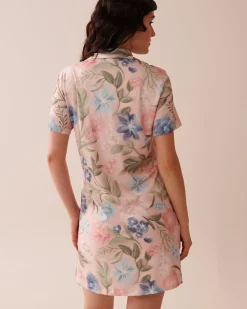 la Vie en Rose The Peachy Dream Collection|Nightshirts>Watercolor Flower Print Super Soft Button-down Sleepshirt Watercolour Flowers